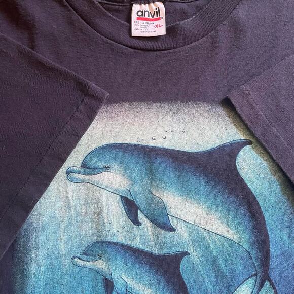 Vintage 90s Human-i-Tees Dolphins Poetry in Ocean Nature T-shirt XL Fits Large - Picture 5 of 6